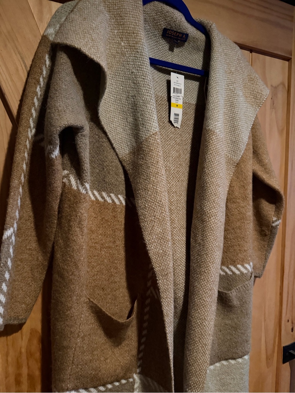 Joseph A Colorblock Open-Front Cardigan in Camel and Cream